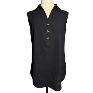 Cupshe Sleeveless Mini Dress or Tunic, Black Sz L, Button Details Create V Neck